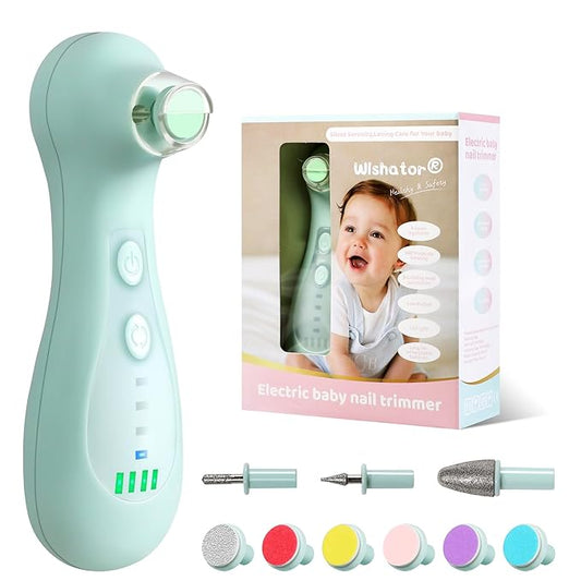 Baby Nail File Electric Rechargeable, Baby Nail Trimmer Electric with 10 Replacement Pads, Baby Nail Clippers with Light, Grooming Kit for Infant/Newborn/Toddler Nail Filer, Trim and Polish