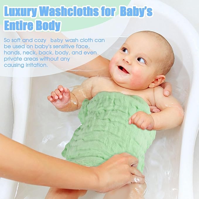 MUKIN Baby Washcloths - Natural Cotton Baby Wipes 10 Pack 12x12 inches