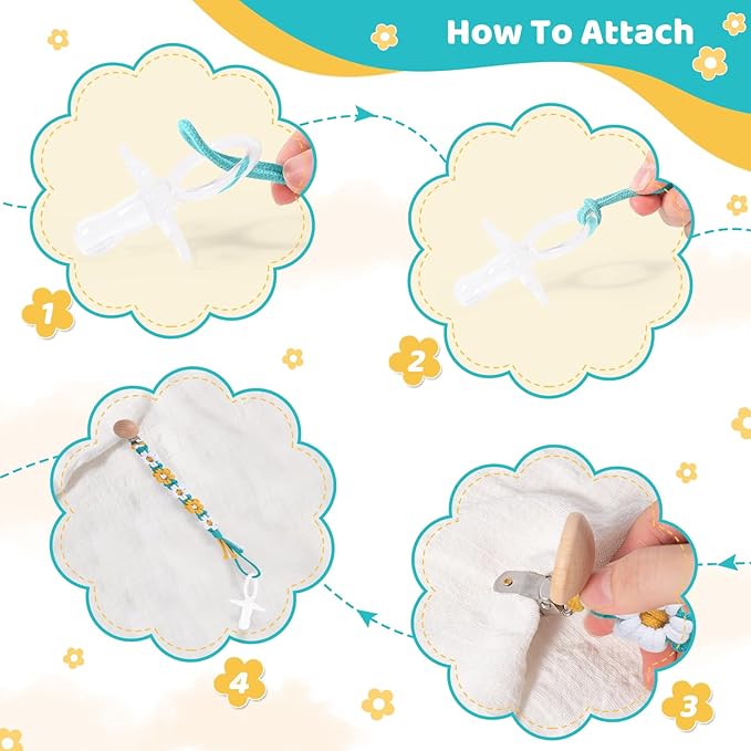 Pacifier Clip for Boys Girls Floral Daisy Macrame Baby Paci (1pack:Yellow Daisy