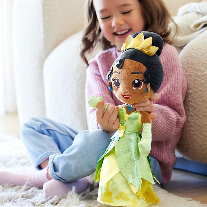 Disney Store Official Princess Plush Doll (Tiana from The Princess and The Frog) Medium 14 Inches, Princess Dolls with Embroidered Features