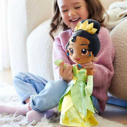 Disney Store Official Princess Plush Doll (Tiana from The Princess and The Frog) Medium 14 Inches, Princess Dolls with Embroidered Features