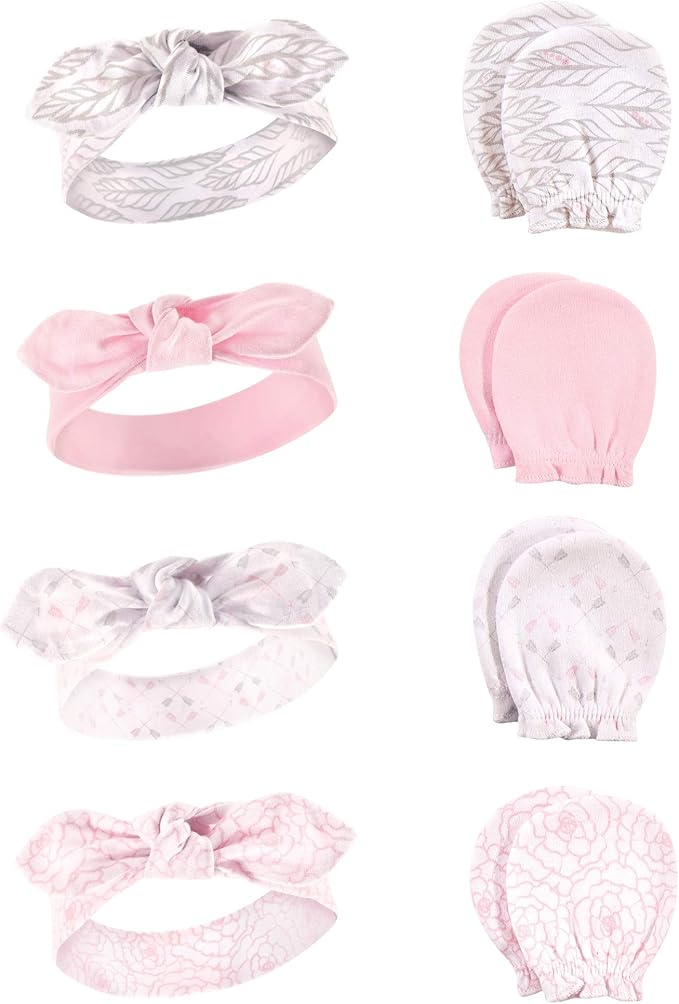Hudson Baby Baby Girls' Cotton Headband and Scratch Mitten Set