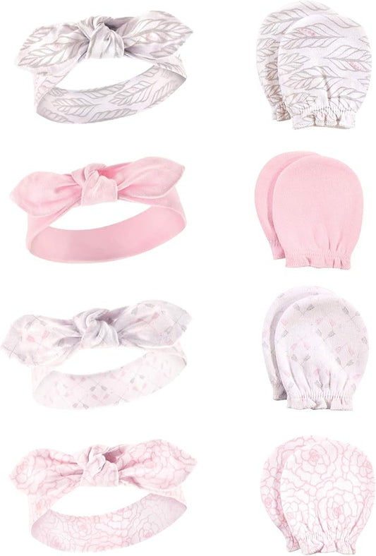 Hudson Baby Baby Girls' Cotton Headband and Scratch Mitten Set