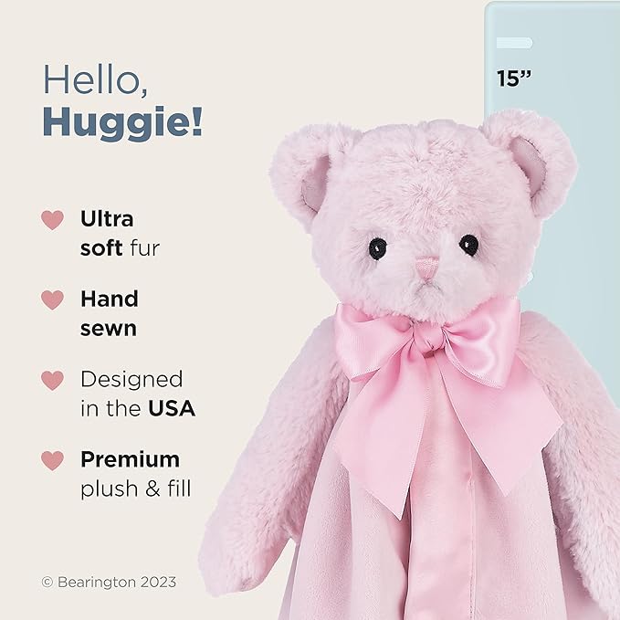 Bearington Baby Huggie Bear Snuggler, 15 Inch Pink Teddy Plush