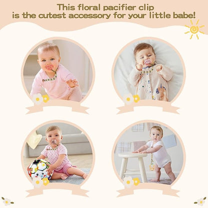 Pacifier Clip for Boys Girls Floral Daisy Macrame Paci Clip