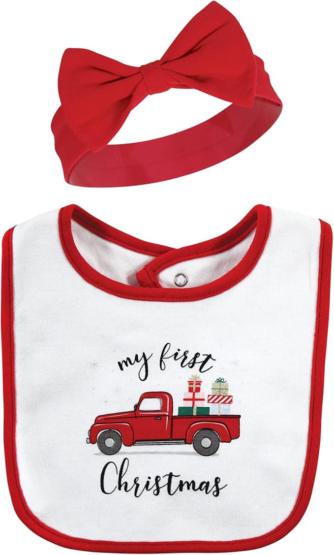 Hudson Baby Unisex BabyCotton Bib and Headband or Caps Set