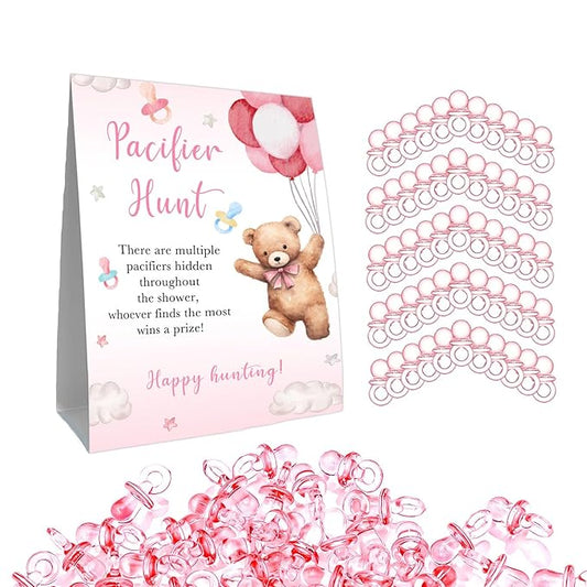 Winnie Pacifier Hunt Sign, Mini Pacifiers Baby Shower Game Set 50Pcs Pooh 5 * 7IN