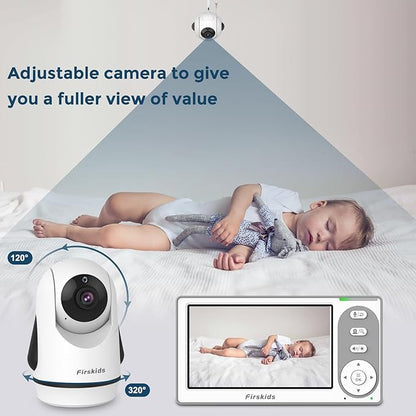 Baby Monitor with 2 Cameras No WiFi, 4.3" IPS Split-Screen, 30H Battery, Pan-Tilt-Zoom, Night Vision, 2-Way Audio, Room Temp Sensor, Lullaby, Plug & Play - Ideal for Travel