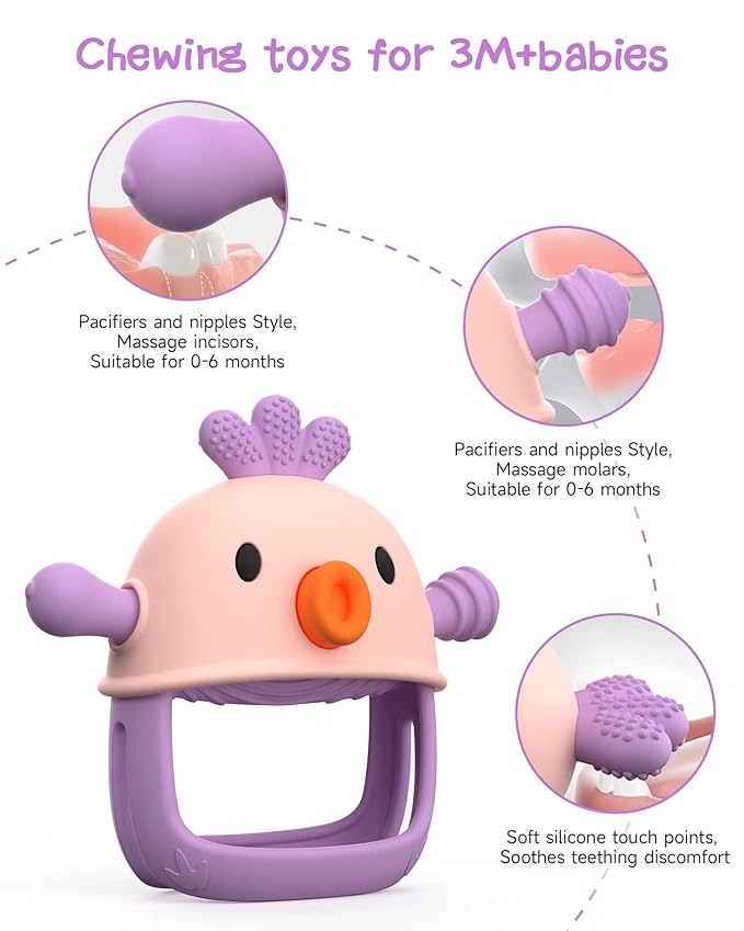 Baby Teething Toy Silicone Teething Mitten for Baby Over 3 Months, Anti-Drop Silicone Baby Teether