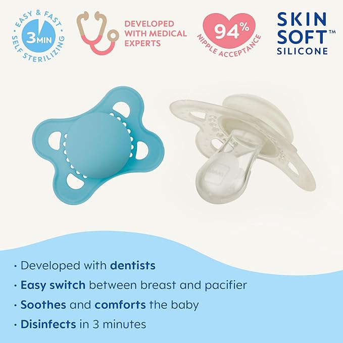 MAM Original Matte Baby Pacifier, Nipple Shape Helps Promote Healthy Oral Development 0-6 Months (2 Count)