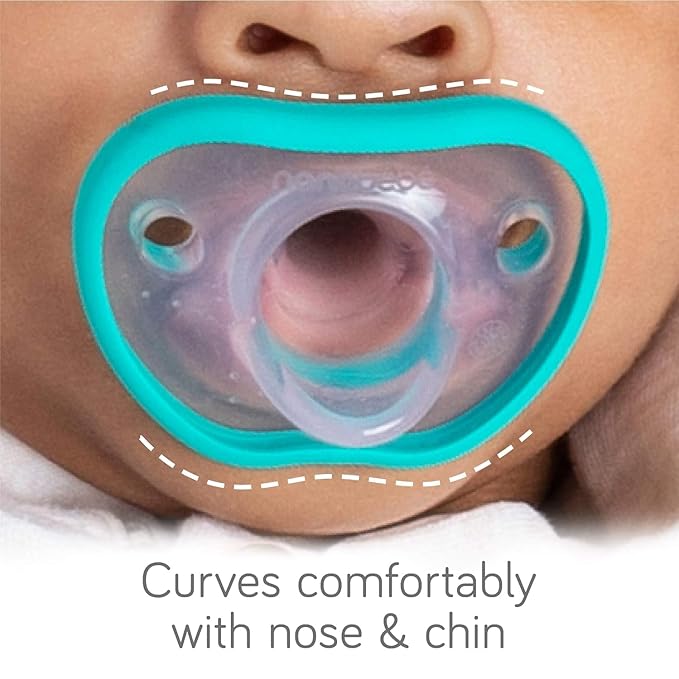 Nanobebe Baby Pacifiers 0-3 Month - Orthodontic, Curves Comfortably with Face Contour 100% Silicone 2pk, Clay
