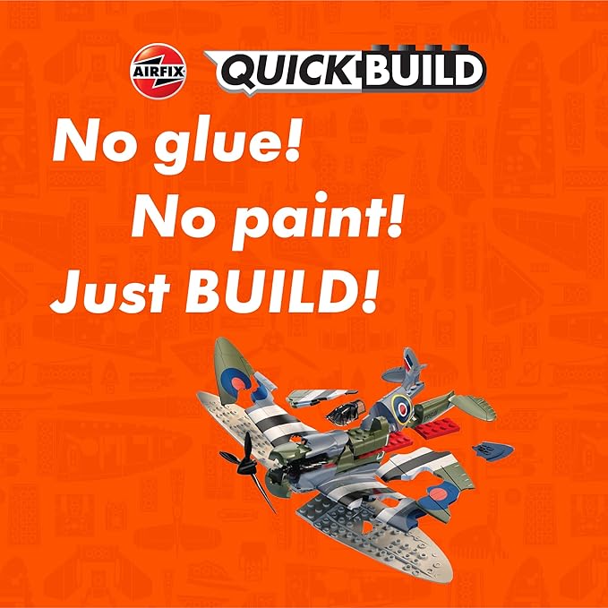 Airfix J6045 Quickbuild Model Airplane Kits for Adults & Kids - D-Day Spitfire - Fighter Jet Plastic Model Kits, Block Building Sets, Snap Together Aircraft Models, Engineering Toys for Gifts