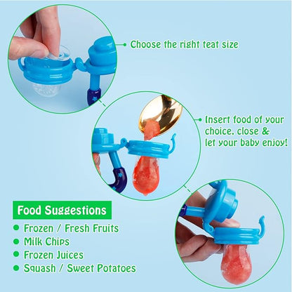 Baby Fruit Feeder/Food Feeder Pacifier for Babies (2 Pack) - HAOBAOBEI Mesh Teethers for Babies, Infant Teething Toy in Appetite Stimulating Colors 3 Sizes