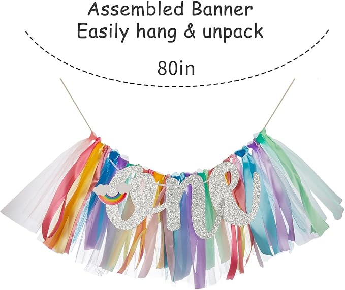 1st Birthday High Chair Banner,1 Year Birthday Decorations Pastel Rainbow 1st Birthday