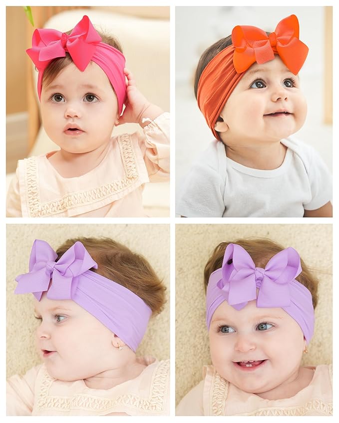 doboi 20pcs Baby Headbands and Hair Bows Set - 4 Inches Nylon Headbands with Bows for Newborns, Infants