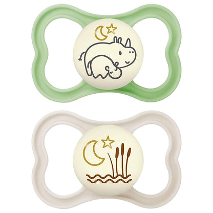 MAM Air Night Pacifiers , MAM Sensitive Skin Pacifier 6+ Months 2 Count 1), Designs
