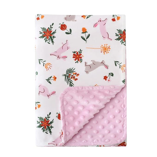 DaysU Silky Micro Soft Plush Baby Blankets for Girls with Print Rabbit Pattern and Soothing Raised Dots, Double Layer Bed Throws for Baby Crib 30x40 Inches