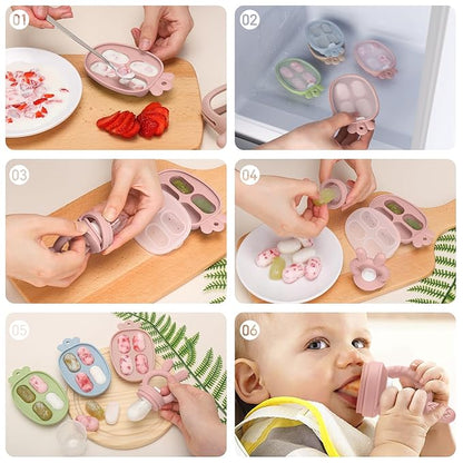 Baby Food Fruit Feeder & Mini Freezer Nibble Tray, Breastmilk Popsicle Molds for Baby Cooling Relief