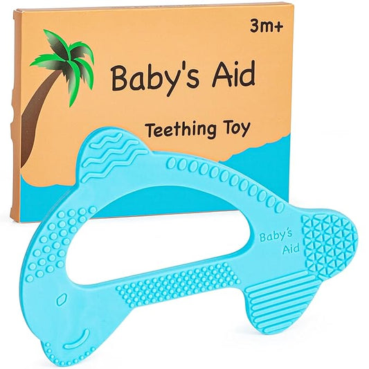 Baby’s Aid Dolphin Silicone Baby Teether, Easy to Hold Teething Toy for Pain Relief 3+ Months, 8X Teething