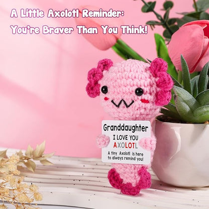 Granddaughter Gifts from Grandma, Grandpa Grandparents, Crochet Axolotl for Year Old Little Girl Kid, Best for Birthday, Christmas Stocking Stuffers, Valentines, Teen Girls Teenage Under 10 Dollars