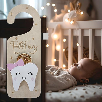 Tooth Fairy Door Hanger, Wooden Tooth Fairy Holder with Tooth
