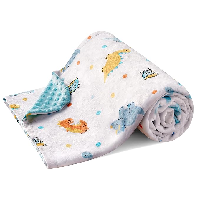 DaysU Silky Micro Soft Plush Baby Blankets for Boys with Print Animal Pattern and Soothing Raised Dots, Double Layer Bed Throws for Baby Crib 30x40 Inches