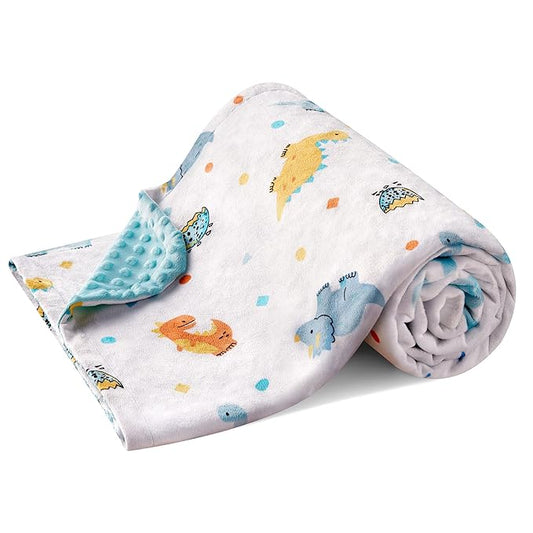 DaysU Silky Micro Soft Plush Baby Blankets for Boys with Print Animal Pattern and Soothing Raised Dots, Double Layer Bed Throws for Baby Crib 30x40 Inches