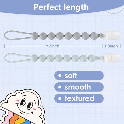 4-Pack Silicone Pacifier Clips for Baby Boys and Girls - with One-Piece Beads, Flexible and Rust-Free Holders for Teething Relief and Baby Essentials