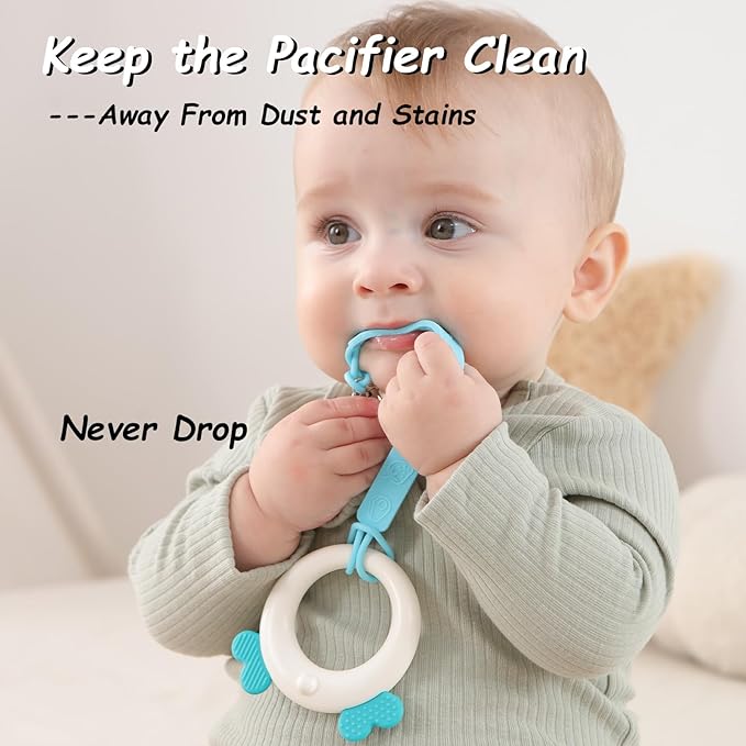 Silicone Pacifier Clip, Seposeve Pack of 3 Baby Pacifier Teether Clip with 4 Texture