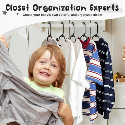 HOUSE DAY Premium Baby Hangers 60 Pack, 11 Inch Kids Plastic Hangers Black, Slim Childrens Hangers for Infant, Toddler, and Child Clothes, Durable Baby Clothes Hangers for Closet