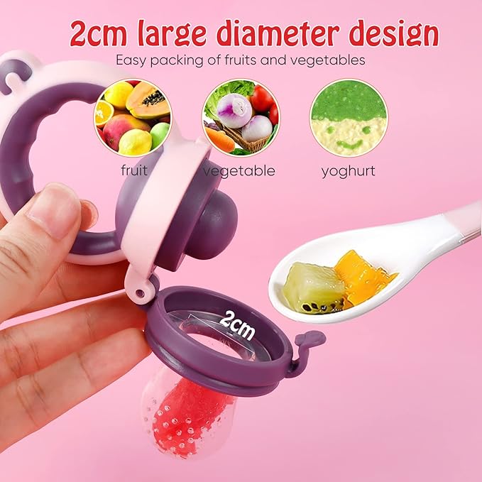 Baby Solids/Frozen Fruit Feeder Pacifier, Infant Teether Toy 4M+ 2-Pack (Bear