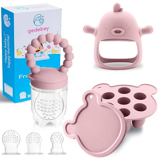 Baby Fruit Feeder Pacifier - 3 Pack | 1 Baby Food Feeder & 1 Baby Teether & 1 Baby Popsicle Molds