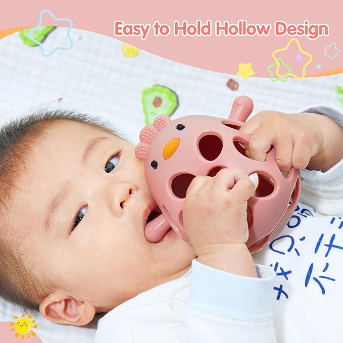 Baby Teething Toys with A Toy Safety Strap for Babies 0-6, 12 18 Months