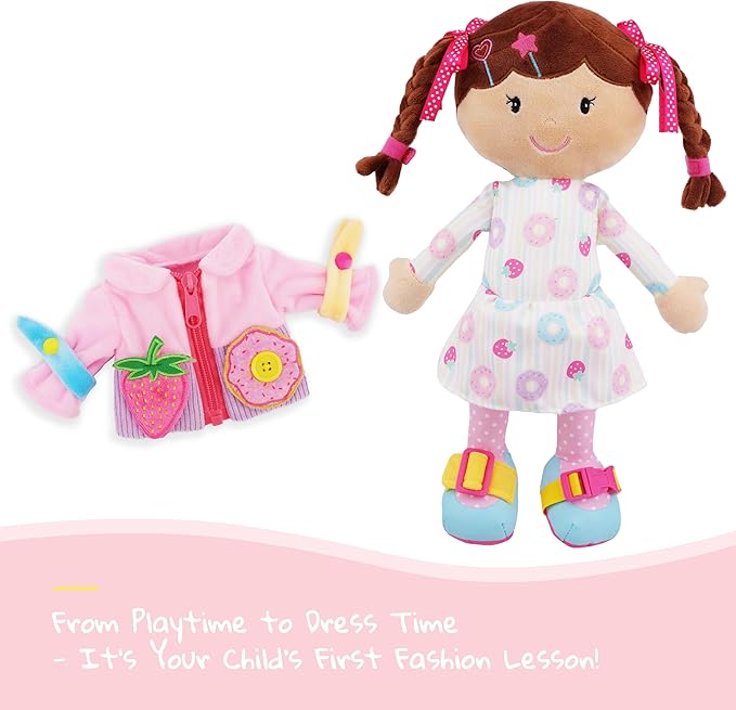 June Garden 15.5" Dressy Friends Daisy - Educational Stuffed Plush Doll for Kids and Toddlers 2 years and Up