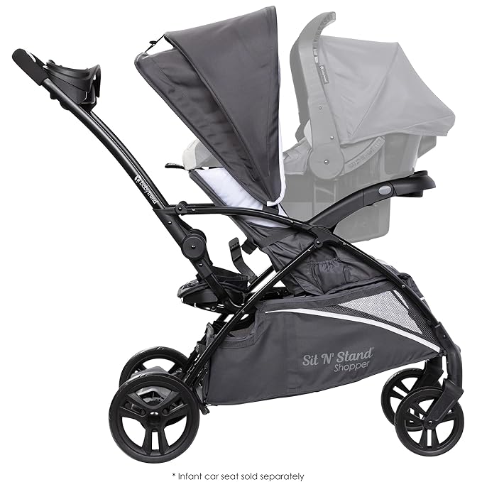 Baby Trend Sit N' Stand 5-in-1 Shopper Stroller w/Canopy & Storage Basket & EZ-Lift Plus Lightweight Infant Car Seat w/Cozy Cover & Base, Magnolia