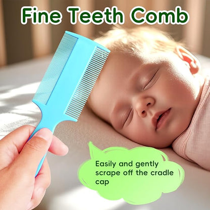 Cradle Cap Brush for Babies, Set of 5 Baby Bath Essentials with Bath Sponge Silicone Scrubber Long Handle Comb for Newborns Toddlers Boys Girls (Green)