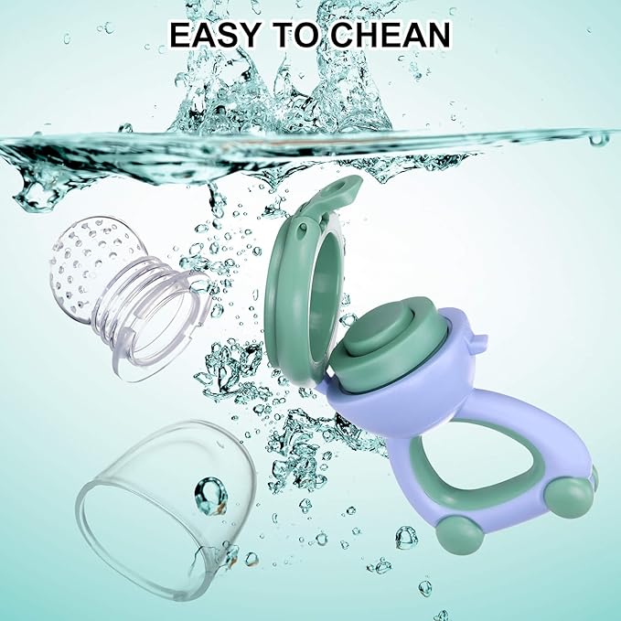 Baby Fruit Food Feeder Pacifier - Fresh Fruit Teething Toy 6M+, BPA Free Safely Introduce Solids Teething Relief Toy Includes Add Silicone Sacs 2-Pack (Green)