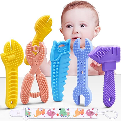 Baby Teething Toys for 0-6 / 6-12 Months - Molar Teether Chew Toys Set BPA Free Silicone, Soft Textures 5-Pack