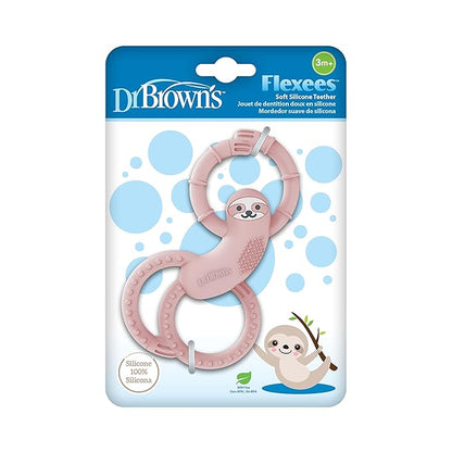 Dr. Brown's Flexees Pink Sloth, Soft 100% Silicone Baby Teether 3m+