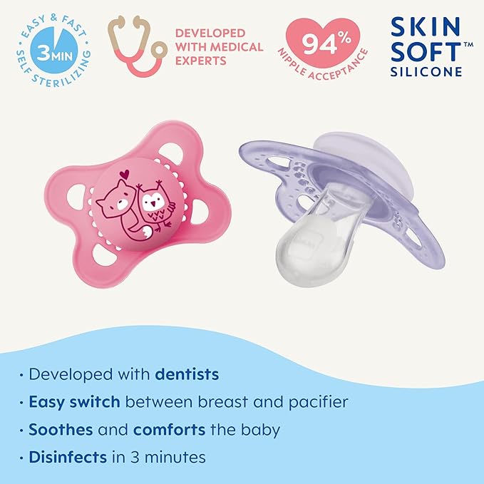 MAM Original Matte Baby Pacifier, Nipple Shape Helps Promote Healthy Oral Development 0-6 (Pack 2)