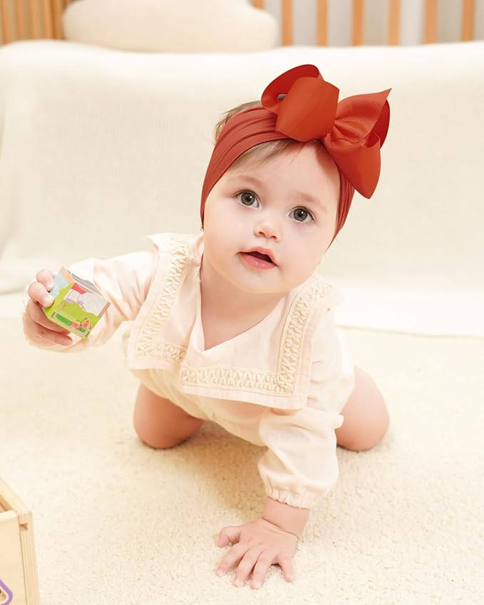 doboi 6PCS Baby Girl Headbands - Ribbon Bow Nylon Hair Accessories for Infants, Newborns