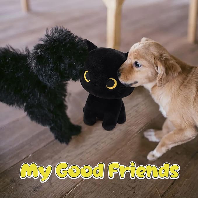 Black Cat Plush Toy, Cute Black Cat Stuffed Animals Kawaii Black Cat Plushie Doll