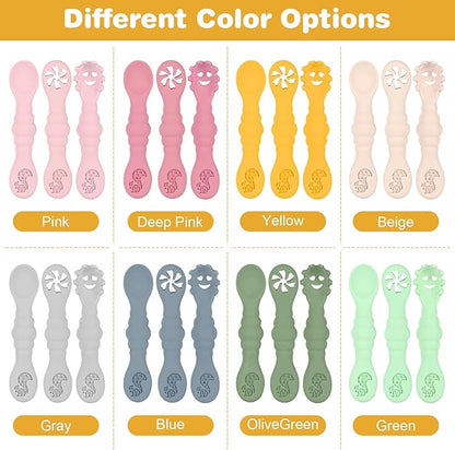 Silicone Baby Spoons Self Feeding 6+ Months 3PCS Toddler Forks and Spoons Utensils Baby Led Weaning Teething Spoon Infant Spoons First Stage Newborn Baby Essentials Baby Gifts Yellow