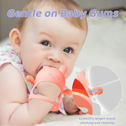 NCVI Baby Silicone Teether Hand Grip for 0-6 Months, Never Drop Baby Sucking Teething Relief Hand Held