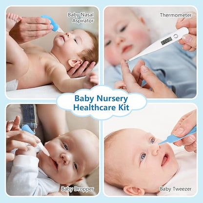 Megainvo Baby Healthcare and Grooming Kit, 24 in 1 Baby Nail Trimmer Electric Set with Light, Portable Newborn Nursery Health Care Set Nail Clippers Infant Hair Comb Brush for Toddlers Boys Girls