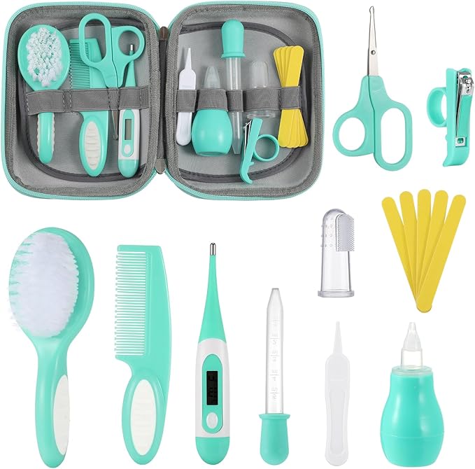 Lilian&Gema Baby Grooming Kit Newborn Boy, 15 in 1 Baby Safety Care Set, Portable Baby Healthcare Set with Baby Hair Brush and Comb, Baby Nail Kit, Nasal Aspirator, Perfect Gifts for Boys