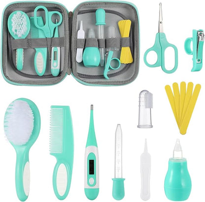 Lilian&Gema Baby Grooming Kit Newborn Boy, 15 in 1 Baby Safety Care Set, Portable Baby Healthcare Set with Baby Hair Brush and Comb, Baby Nail Kit, Nasal Aspirator, Perfect Gifts for Boys