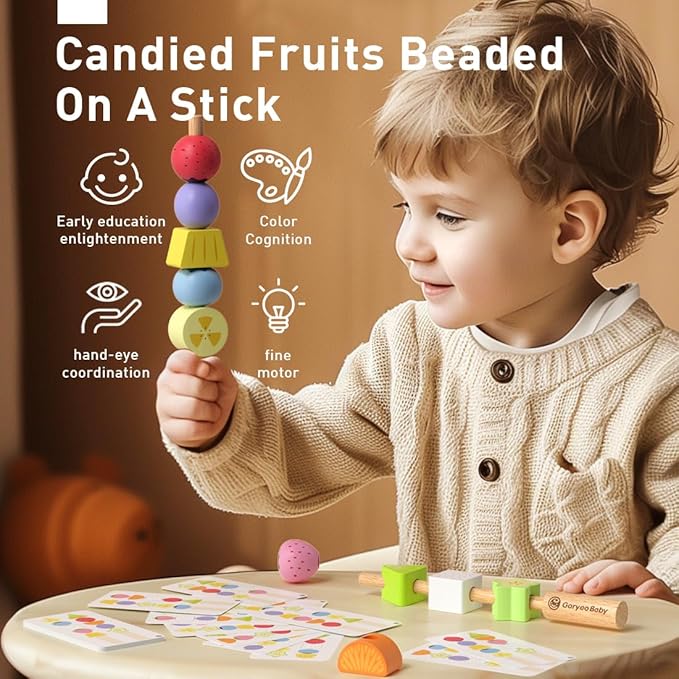 Montessori Wooden Beaded Toy for Toddlers3-4 5Years Old, Sorting and Stacking Block Toy