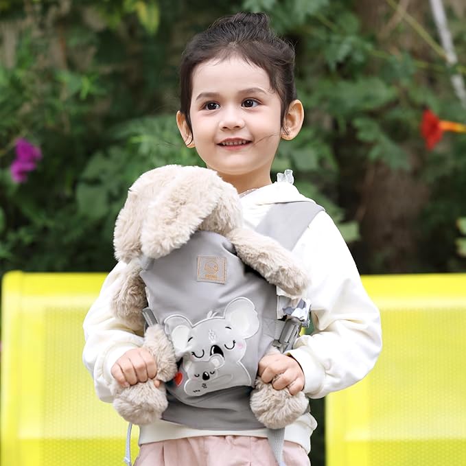 GAGAKU Doll Carrier for Kids Toy Baby Carrier Reborn Doll Carrier with Adjustable Straps for Stuffed Animal American Girl Doll Bitty Baby Doll Accessories - Gray