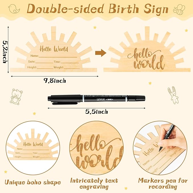 R HORSE Baby Birth Announcement Sign with Marker Pen, Boho